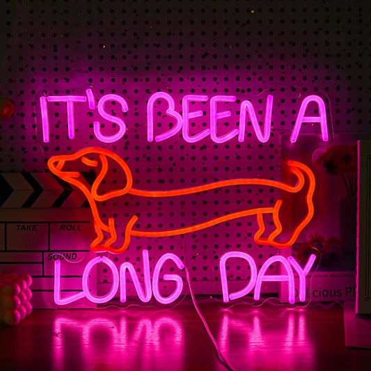 Dimmable Dog Neon Sign Pink It’s Been A Long Day Neon Light for Wall Decor Red Cute Dachshund LED Light Up Sign with USB for Bedroom Pet Shop Dog Theme Party Decor Gift for Dog Lovers (16.5*12.6In）