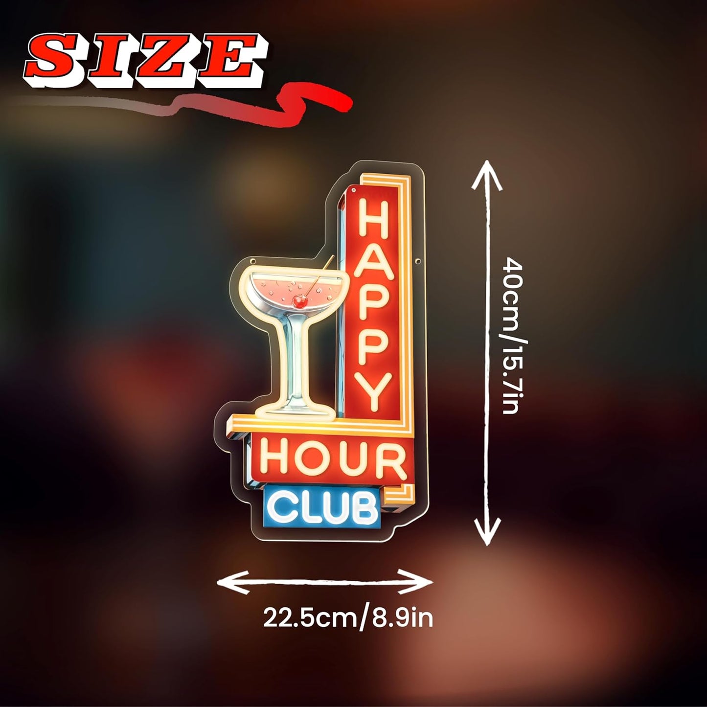 Happy Hour Neon Signs Dimmable Retro Led Happy Hour Club Neon Light for Bar Club Pub Party USB Powered Neon Light Sign Man Cave Gifts