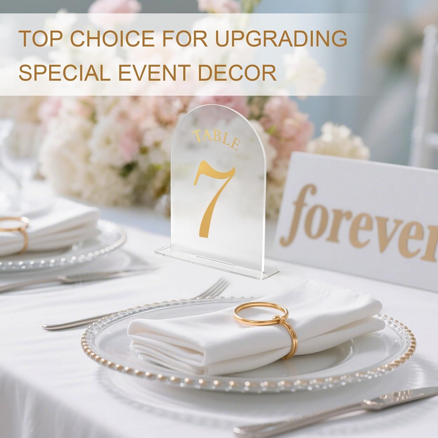 Wedding Table Numbers 1-25 Clear Acrylic Seating Number Signs for Weddings Reception Anniversary Party Decor Seat Number for Tables with Elegant Gold Lettering