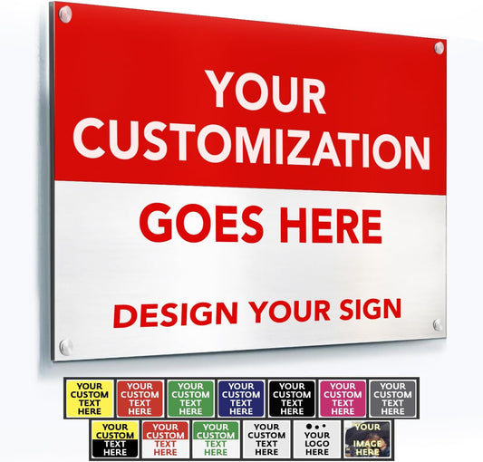 SPEEDYORDERS Custom Outdoor Metal Signs, Personalized Aluminum Signs, Customized Safety Signs, Metal Business Signs, Waterproof Outdoor Business Signs, White Aluminum (Red & White, 7x7 In)