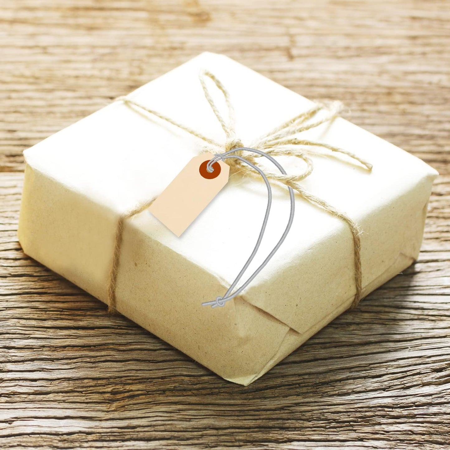 SmartSign Blank Manila Shipping Tags with Elastic Strings - Pack of 250, Size-1, 13pt Thick Pre-Strung Cardstock Tag, 2.75 x 1.375 inch, Paper Hang Tags with Reinforced Fiber Patch