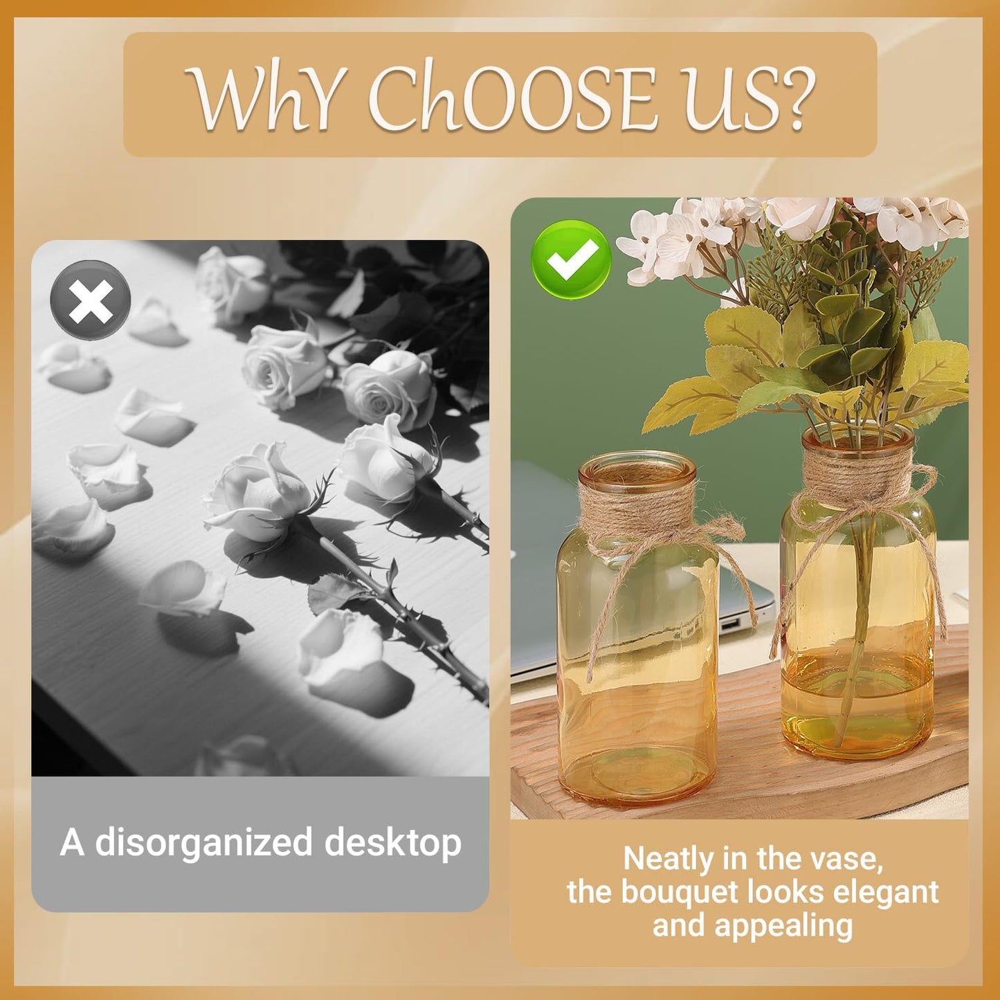 Gold Vases for Centerpieces Set of 12, Mason Jars Boho Cylinder Bud Vases in Bulk, Flower Glasses for Weddings Parties Vintage Home Decor