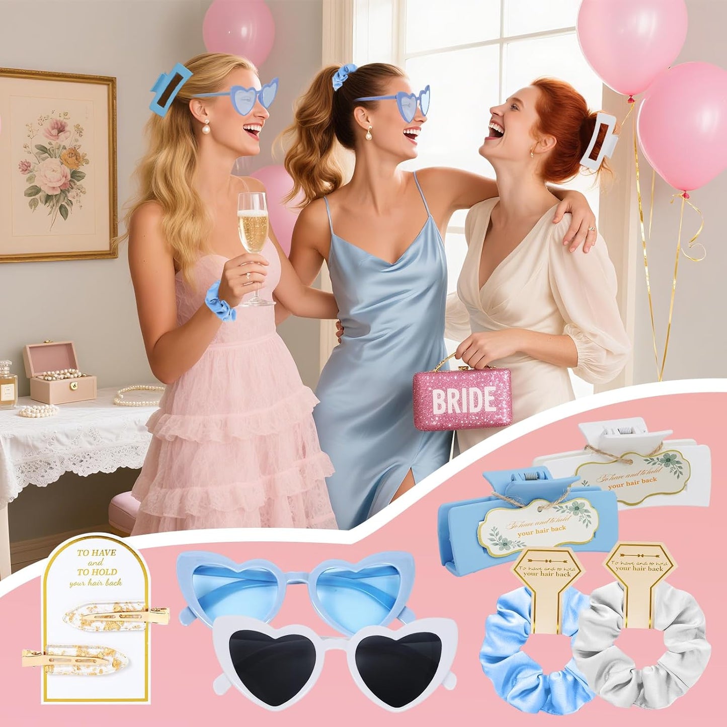 Dusty Blue Bridesmaid Proposal Gift Set, 12PCS Wedding Favors with Hair Claws, Scrunchies, Makeup Clips & Sunglasses, Birthday Gifts for Maid of Honor, Girls and Teens