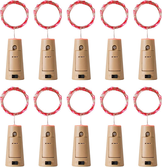 Aluan Wine Bottle Lights with Cork 10 Pack 20 LED Christmas Mini Fairy Lights for Indoor, Waterproof Battery Operated Cork Lights for Liquor Bottles Party Jar Wedding Reception Bar Decoration, Red