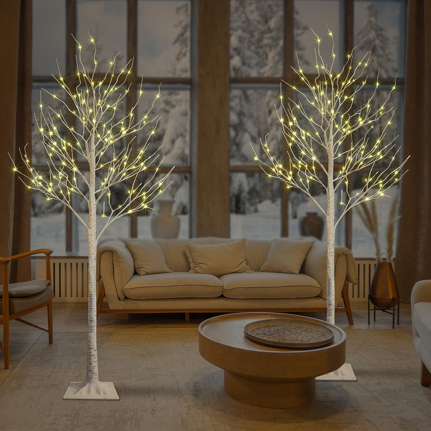 LIGHTSHARE 8 Feet 132L LED Birch Tree Lights, Pack of 2, Warm White, for Holiday Party and Christmas Decoration, Indoor and Outdoor Use