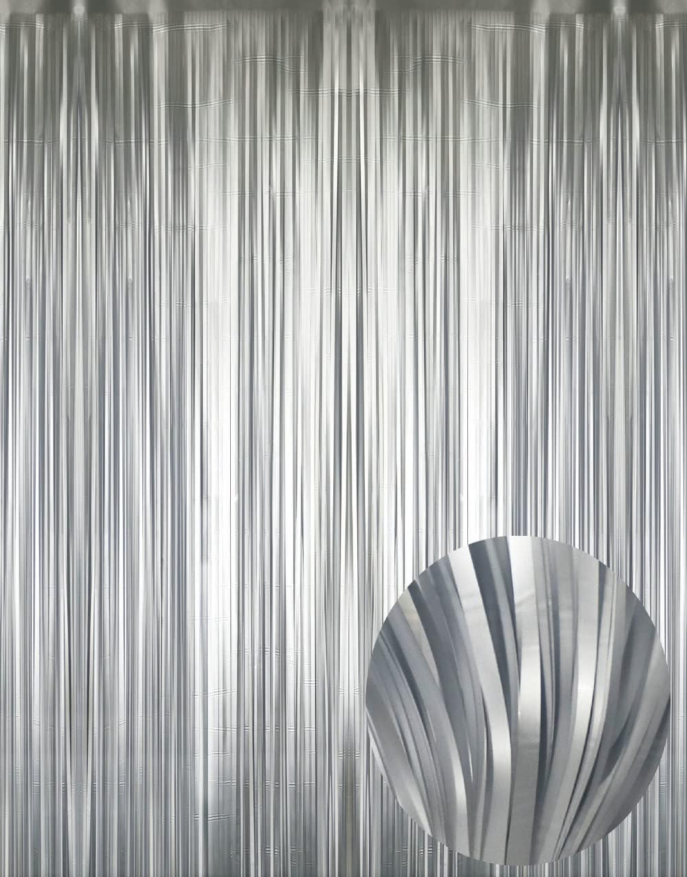 GOER 3.2 ft x 8.2 ft Metallic Tinsel Foil Fringe Curtains Party Photo Backdrop Party Streamers for Birthday,Graduation,New Year Eve Decorations Wedding Decor (5 Pcs,Matte Silver,Thick Material)