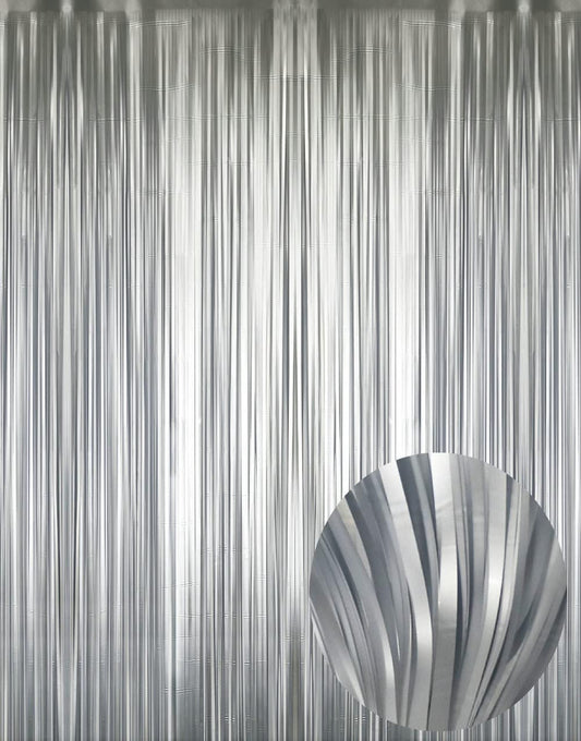 GOER 3.2 ft x 9.8 ft Metallic Tinsel Foil Fringe Curtains Party Photo Backdrop Party Streamers for Birthday,Graduation,New Year Eve Decorations Wedding Decor (3 Pcs,Matte Silver,Thick Material)