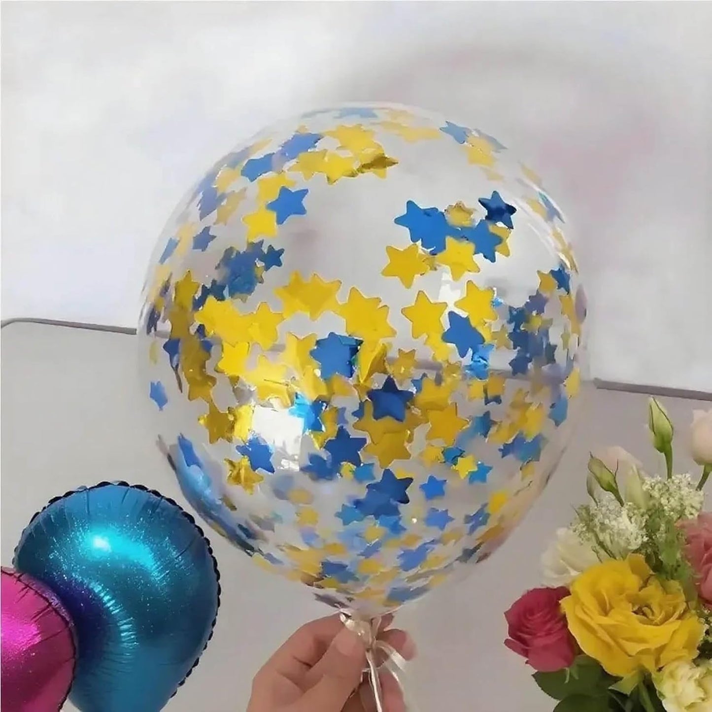 Yellow Blue Metallic Foil Star Confetti 0.78inch/2cm 8000Pcs Table Confetti for Party Birthday Decoration or Filled Balloons