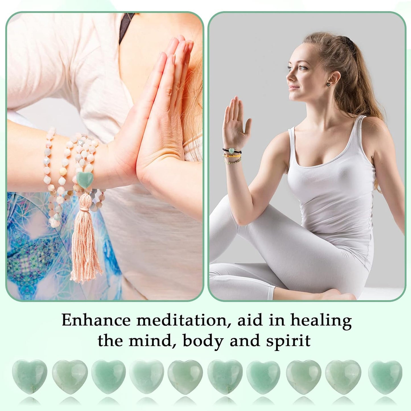 Gerrii 50 Pcs Heart Healing Stone Bulk Quartz Heart Inspirational Stones Gift for Women Love Pocket Polished Natural Energy Balancing Meditation 0.8 Inch(Green)