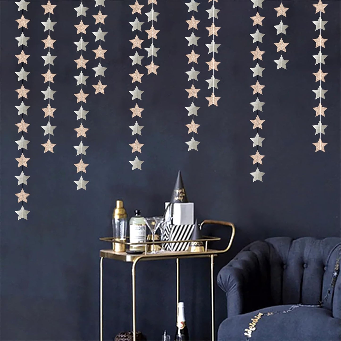 Champagne Glitter-Silver Party-Decorations Birthday Garland - 62ft Twinkle Little Star Hanging Streamers Banner,Boho Wedding Bridal Baby Shower Disco Christmas Bachelorette Engagement Decor Hugtmr