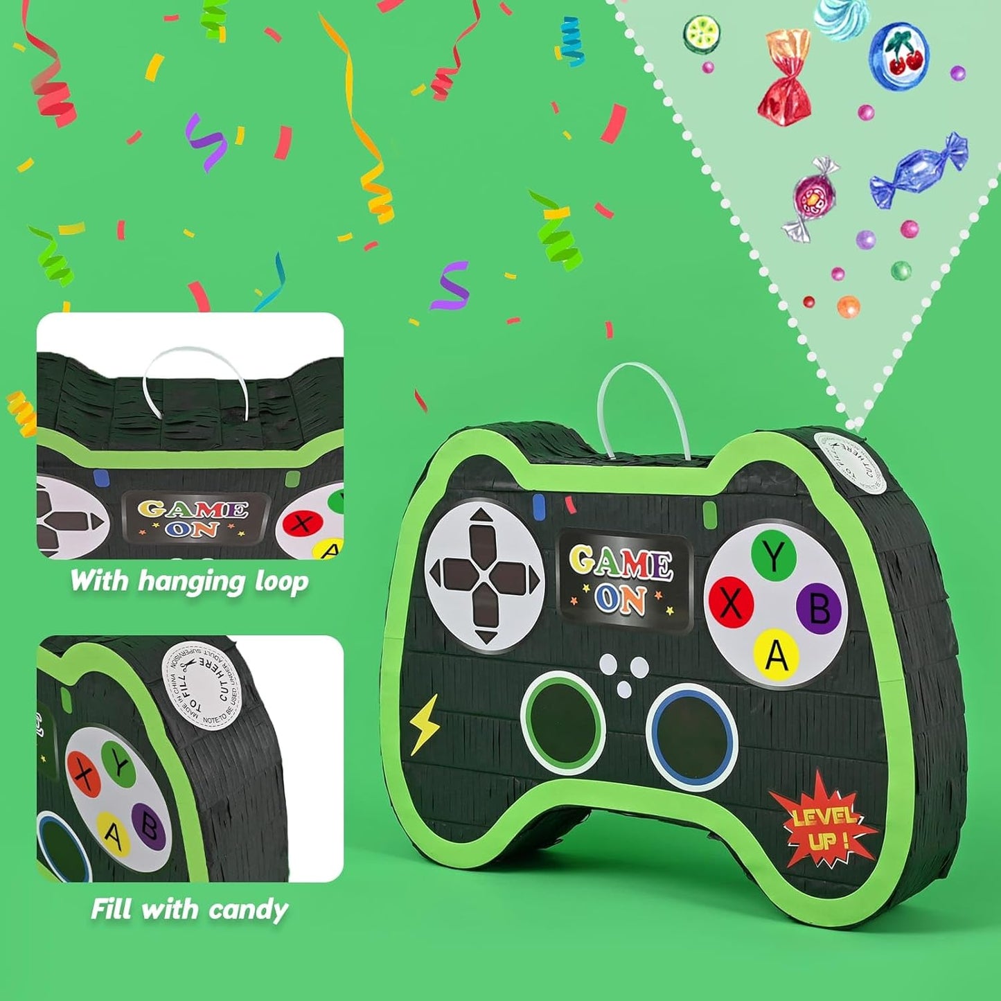 WERNNSAI Video Game Controller Piñata - Game Party Supplies Piñata Bundle with Blindfold and Bat for Boys Kids Gaming Theme Birthday Party Game Carnival Activity Decorations (15.7" x 12.2" x 3.1")