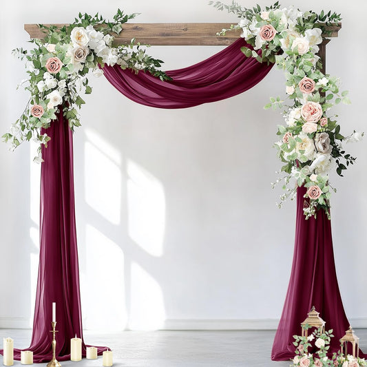 Socomi Wedding Arch Draping Fabric 3 Panels 29" x 19Ft Burgundy Sheer Chiffon Curtain Drapes 6 Yards for Wedding Ceremony Birthday Party Decoration