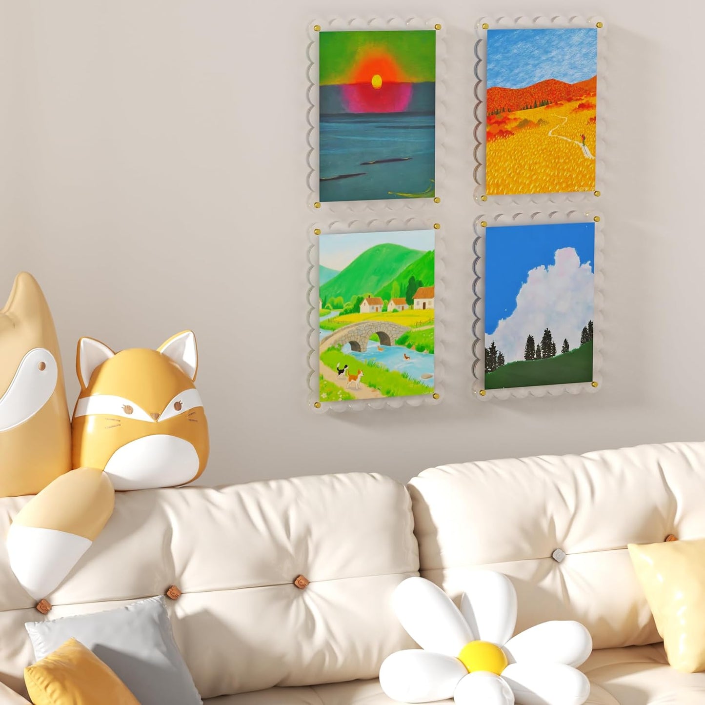 Acrylic Picture Frame for Wall, Frameless Clear Photo Frame with Scalloped Edge, No Drill Floating Frame for Diploma Certificate Degree Document & Poster/Painting/Artworks Display (1 Pack, 11X14 Scalloped edge)