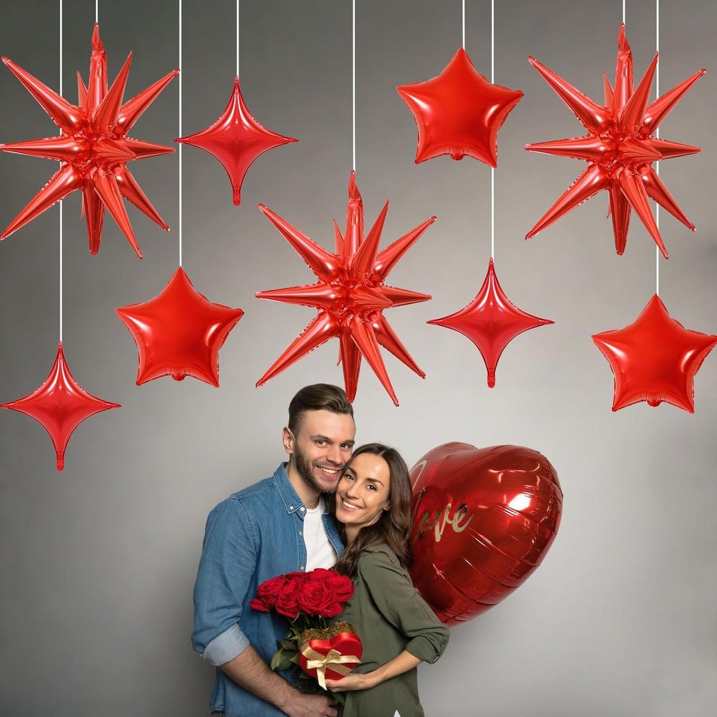 Red Star Balloons, 22in Large Star Balloons Foil 10in 4-Pointed & Red Pentagram Balloon for Valentine's Day Anniversary Wedding Bridal Shower Graduation Birthday Party Decorations