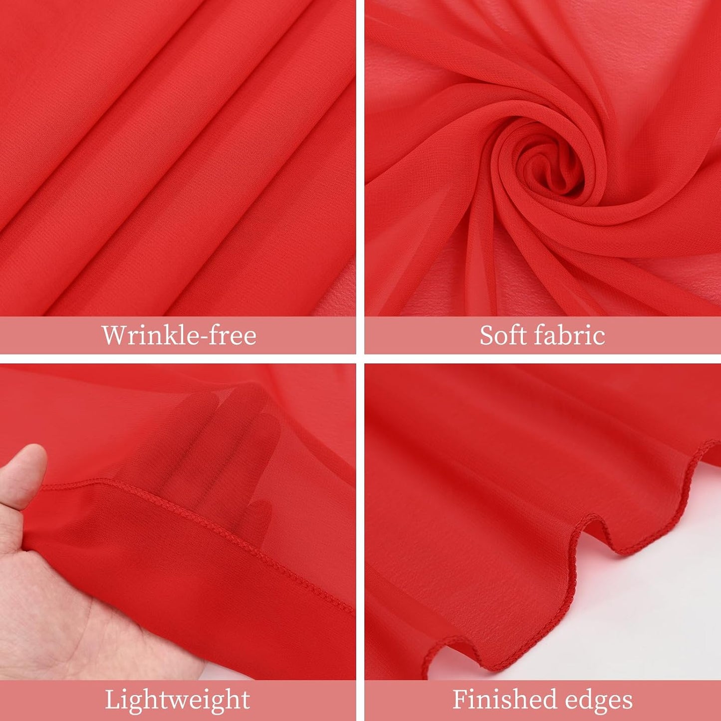6 Panels Red Wedding Ceiling Drapes 5ftx30ft Ceiling Drapes Chiffon Fabric Arch Draping Sheer Curtains Soft Drapery Draping Wedding Ceiling Decorations for Party Ceremony Stage Swag
