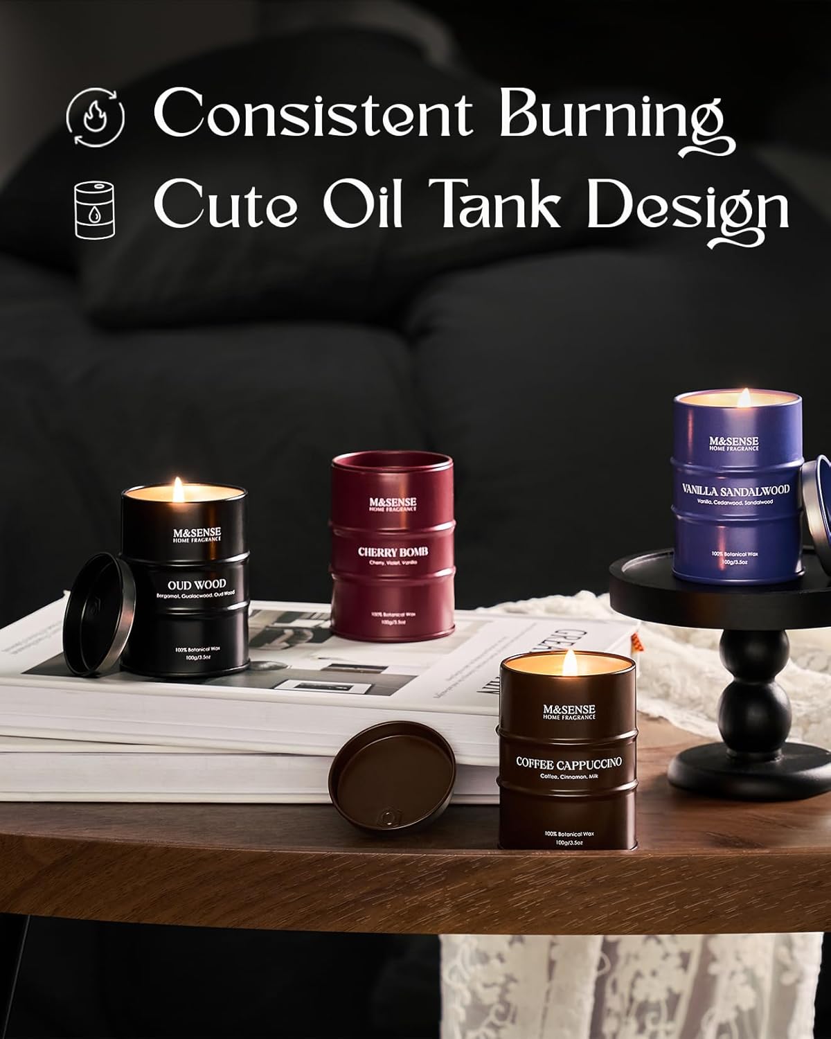 Fall Candles Set | Mini Scented Candles Gift Set | 4 Pack Candles for Home Scented Candle,Cherry Vanilla Oud Sandalwood Coffee Candle,Gift Set for Women and Men,Soy Wax 14 oz 86 Hour