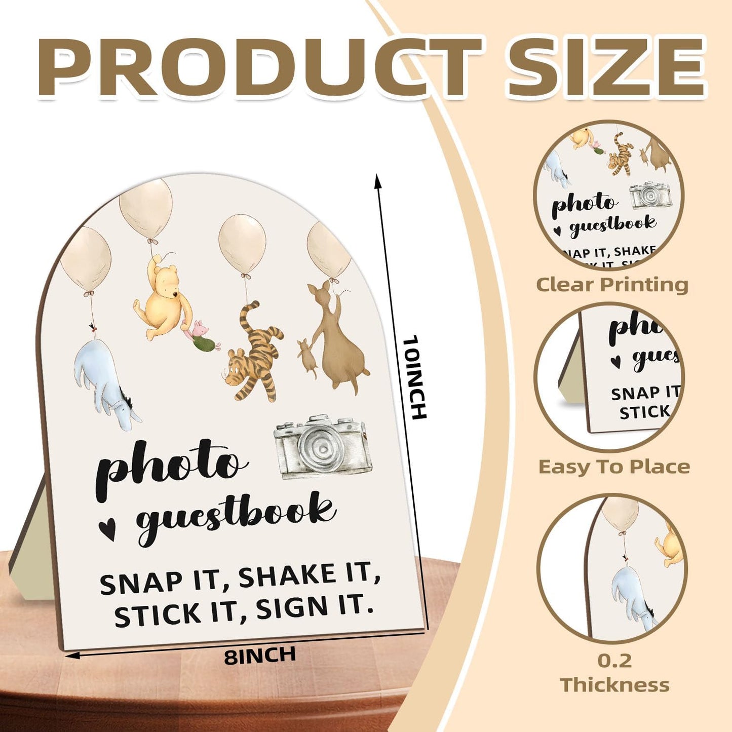 Winnie Wedding Photo Guestbook Sign with Stand, the Pooh Decor Wedding Welcome Sign, Bridal Shower Sign, Baby Shower Party Supplies, Wedding Shower Supplies, Photo Guestbook Wooden Plaque 8 * 10In