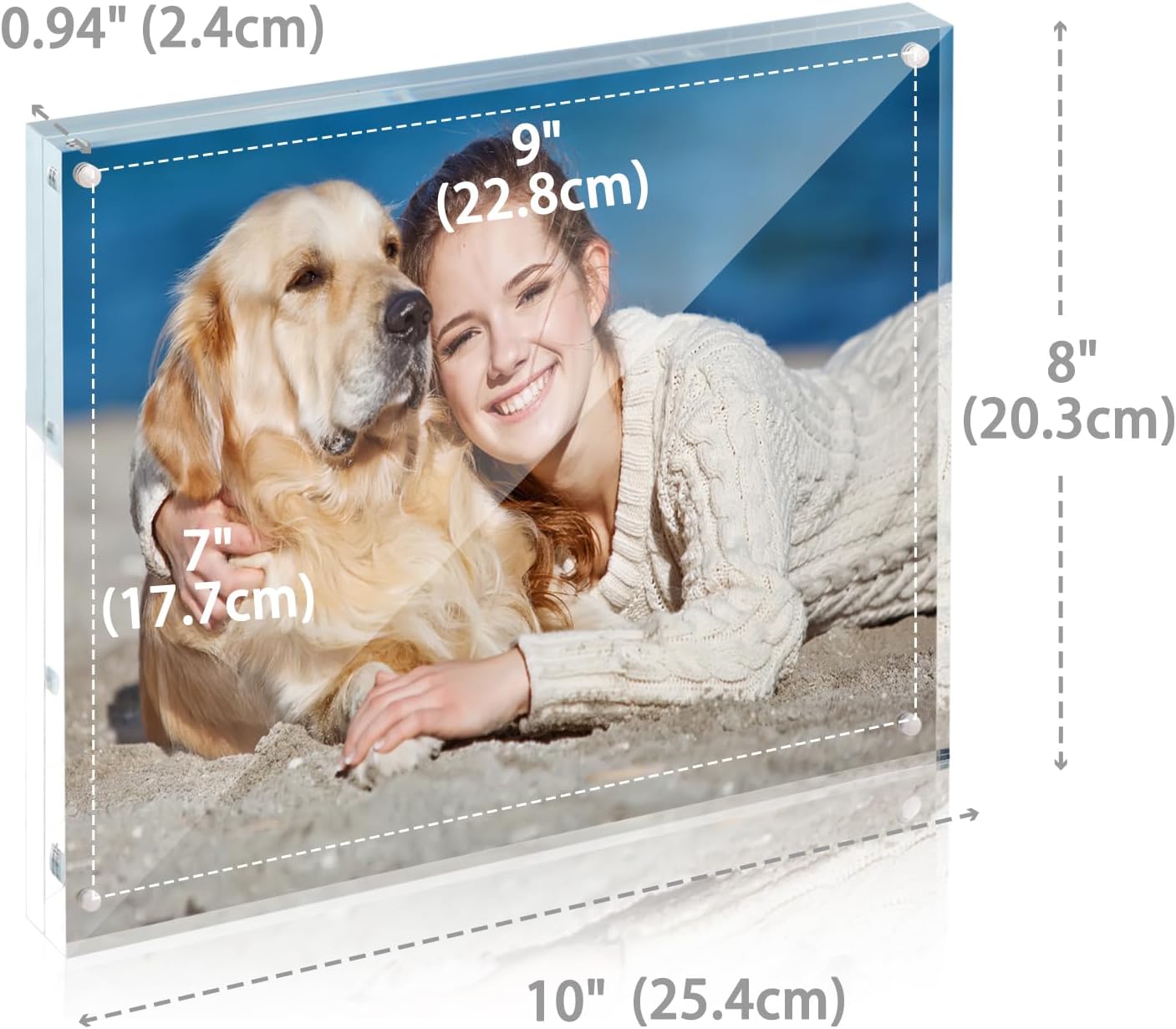 TWING Picture Frame, 8x10 Acrylic Photo Frames Horizontal Magnet Double Sided Photo Frame with Microfiber Cloth,12 + 12MM Thickness Clear Picture Frame Desktop Display