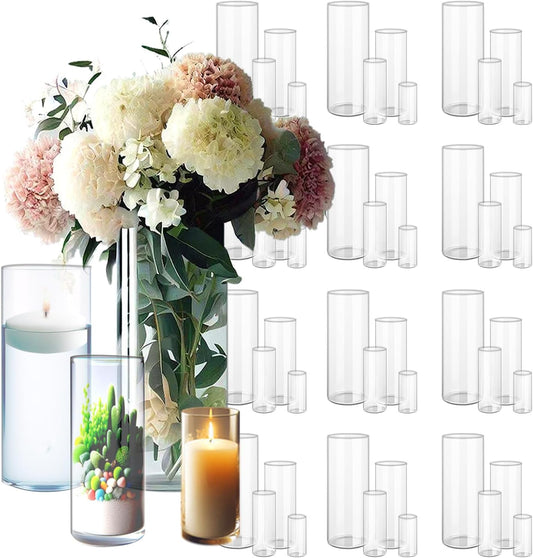 48 Pack Clear Glass Cylinder Vases for Centerpieces - Different Sizes Floating Candle Vases Holder -4", 6", 8",10" Hight Perfect for Weddings and Events