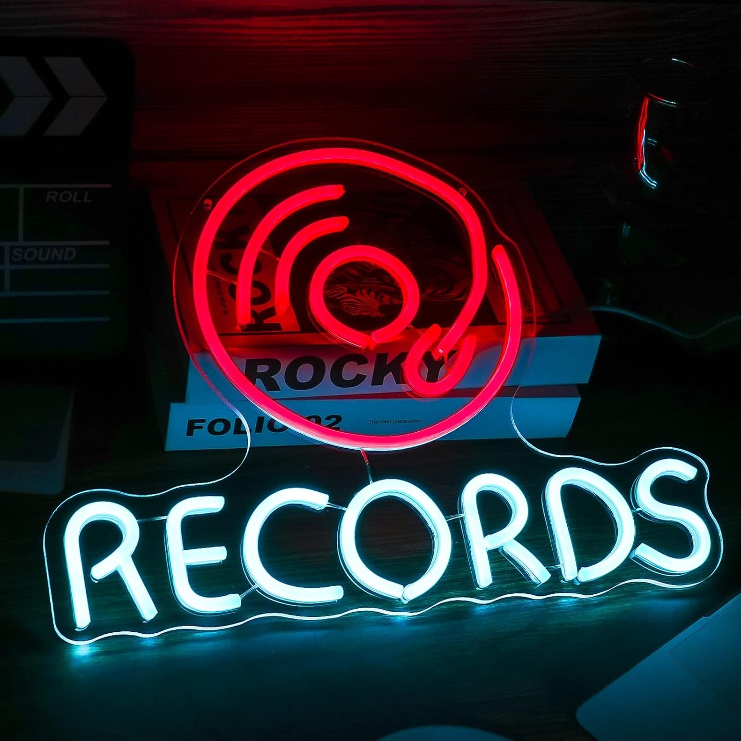 Vinyl Records Neon Sign, Neon Lights For Wall Decor, Funky Music Led Wall Decor, Aesthetic Grunge Neon Sign Room Decor -Energize Your Space With Magical Ambiance（16.5 X 12.6 inch）