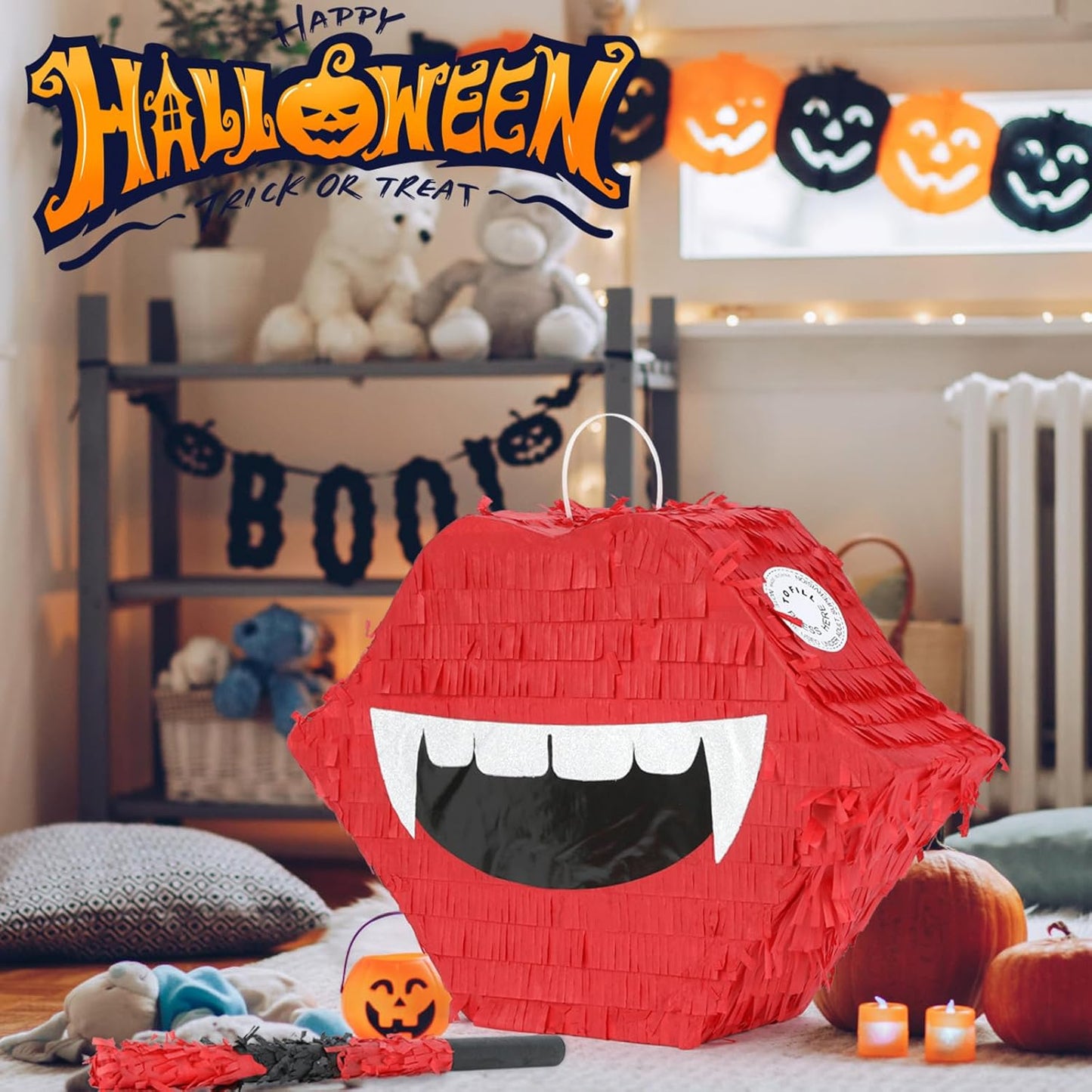 Halloween Vampire Pinatas Bundle with a Blindfold and Bat (16x12.5x4 Inches), Halloween Parties Supplies Game and Decoration