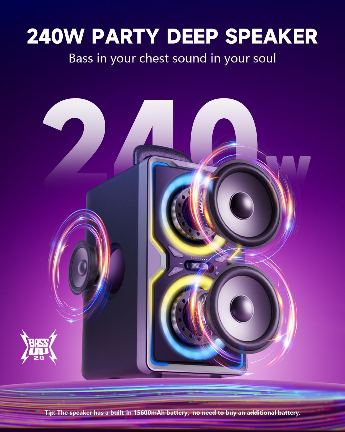 Hotlemon Large Bluetooth Speaker: 240W Peak Powerful Loud Sound with Deep Bass, 15H Playtime, Fast Charge, TWS, Portable Wireless Speakers for Outdoor, Party, Beach, Backyard, Home, Outside (Silver)