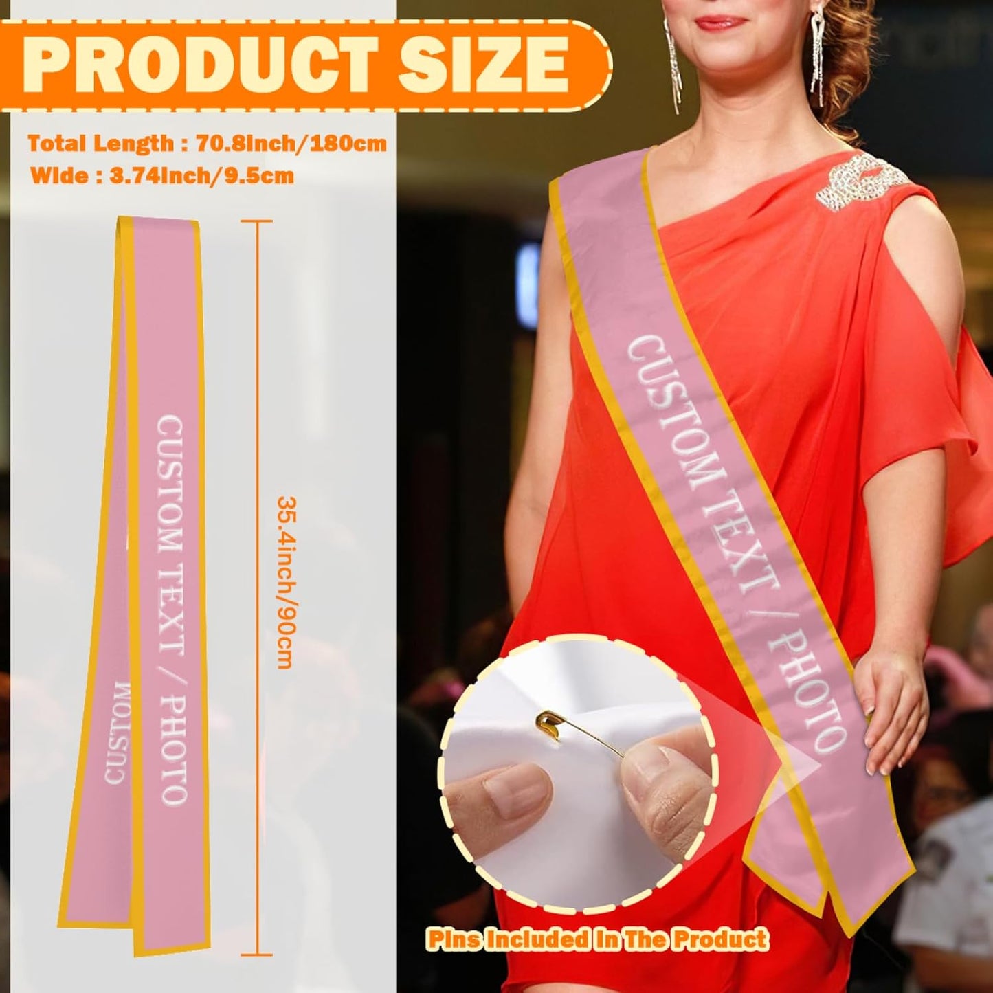 Custom Sash,Personalized Birthday Sash with Text Photo,Customized Bachelorette Sash Quote Sash Bride to Be Sash Color Optional (With decorative edge, Pink)