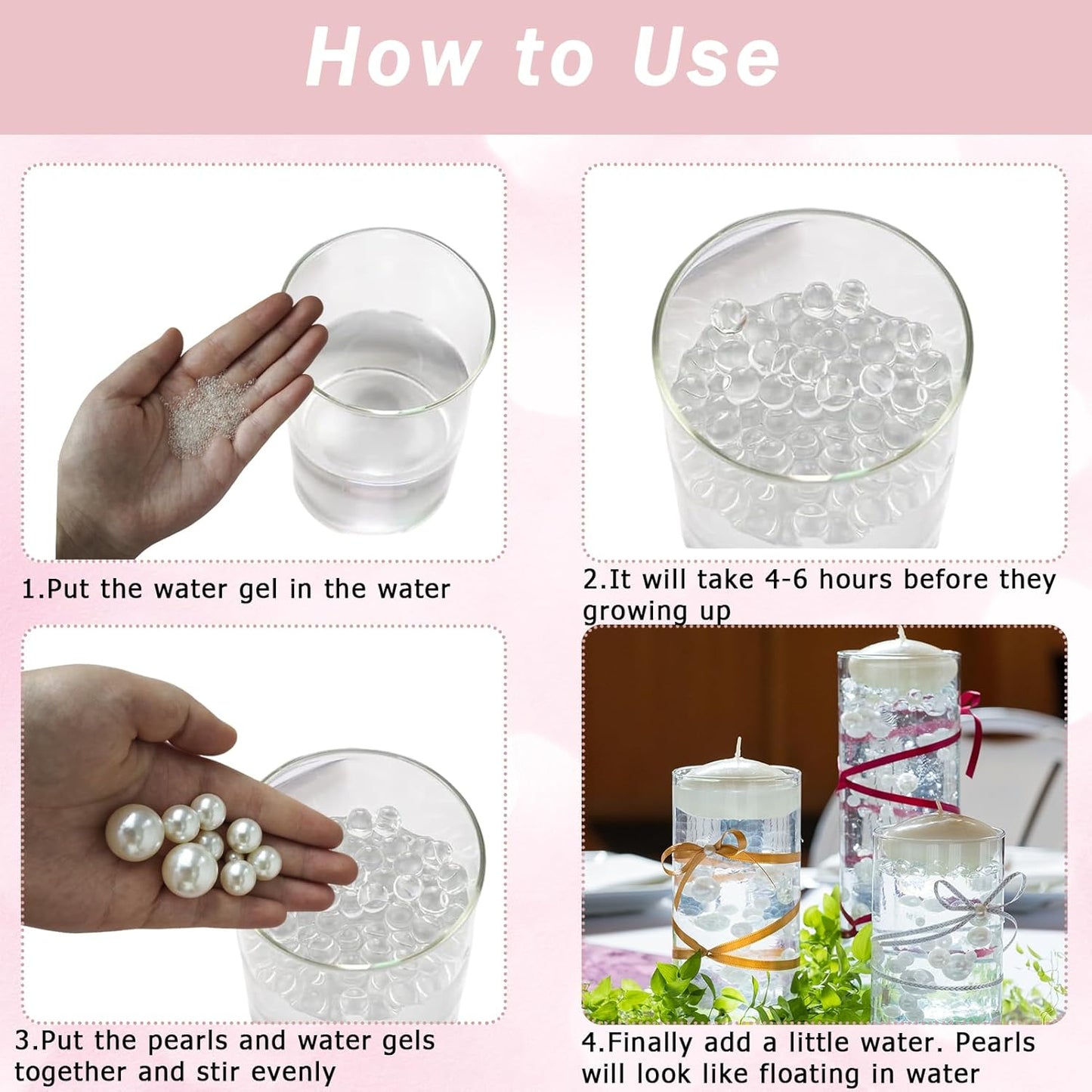 Floating Pearls for Centerpieces Vases, 250PCS No Hole Fake Pearl Beads and 4000PCS Water Beads for Vase Filler Floating Beads for Wedding Home Party Decoration (Rose Gold 8/14/20mm)