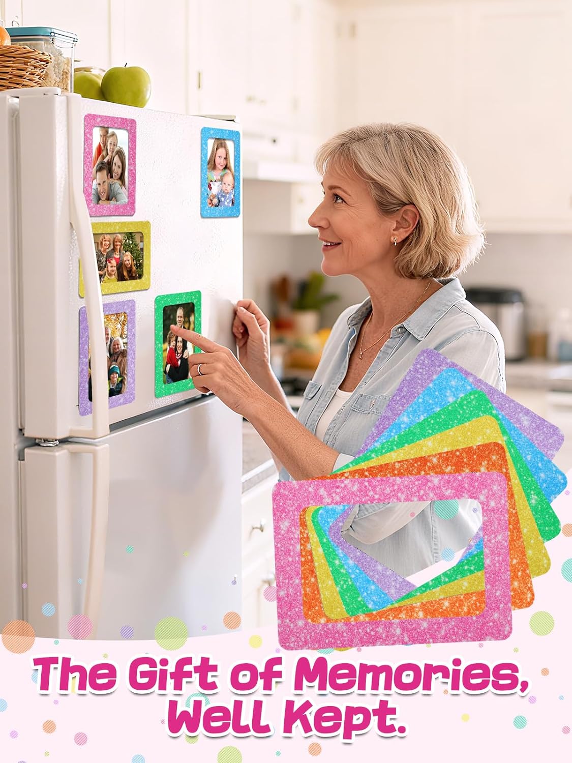 ANPHSIN 12Pcs Magnetic Picture Frame for 4x6in Photo - Cute Magnets Frames Fridge Decor Gifts for Girls Women, Home Refrigerator, Back to School Locker, Classroom Decorations Supplies, Shiny Dots