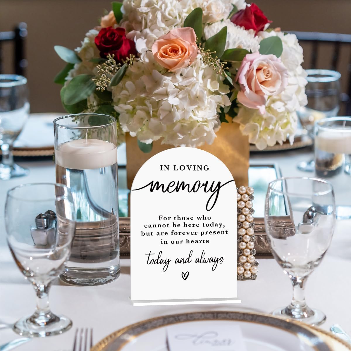 In Loving Memory Acrylic Wedding Sign Memory Table Sign for Wedding Wedding Signs for Ceremony Modern Calligraphy Arch Acrylic Table Top Sign for Wedding Reception and Event Party Table(white)