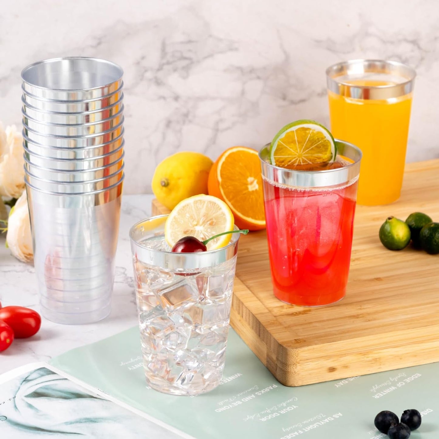 Goodluck 50PCS 12oz Silver Plastic Cups for Party, Disposable Silver Cups, Plastic Cocktail Glasses for Wedding Thanksgiving, Christmas, and