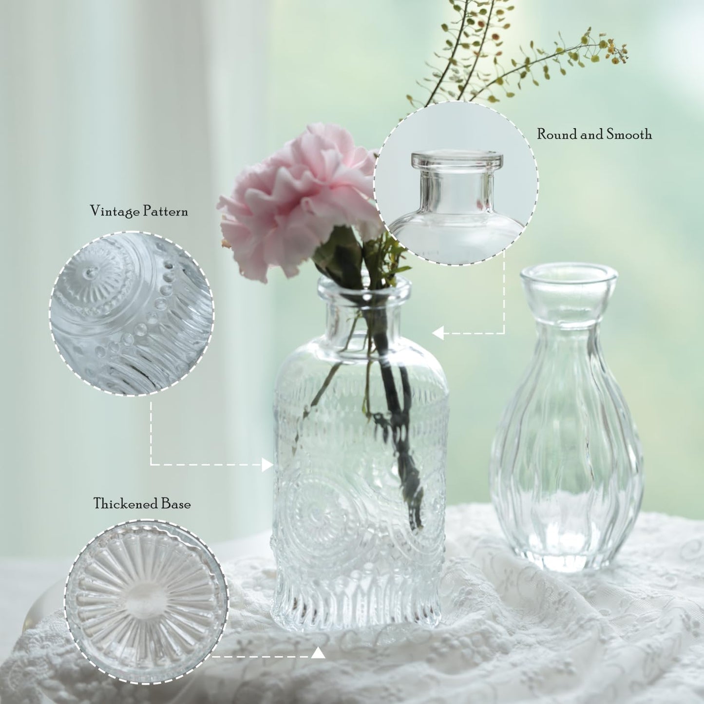 Bud Vases Set of 12,Glass Bud Vases in Bulk,Small Flower Vases for Centerpieces,Mini Vintage Vase for Wedding, Home Table Decor,Christmas,Party Decoration,Clear