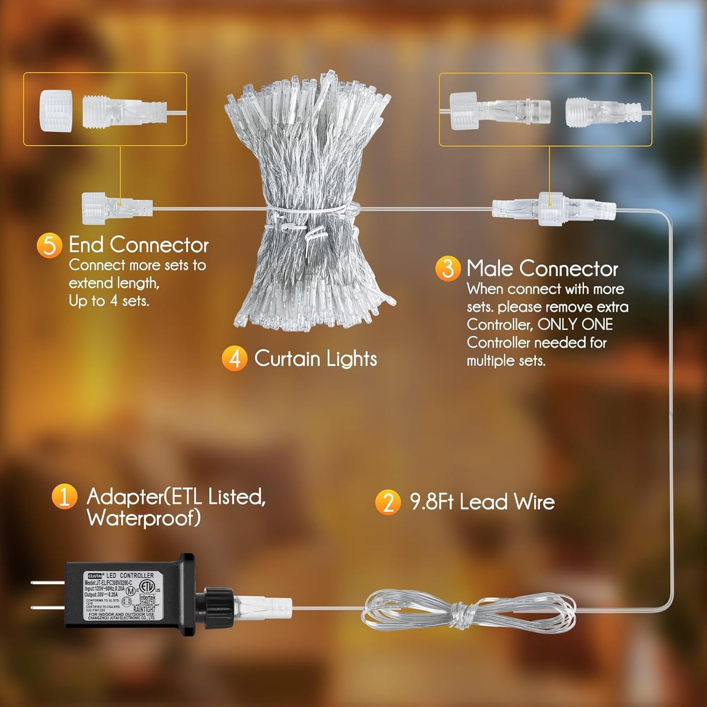 Brightown 300 LED Curtain String Lights, 9.8 FT Hanging Fairy Lights with Remote, 8 Modes, Connectable Waterproof Window Lights for Bedroom Backdrop Wedding Outdoor Christmas Party, Multicolor