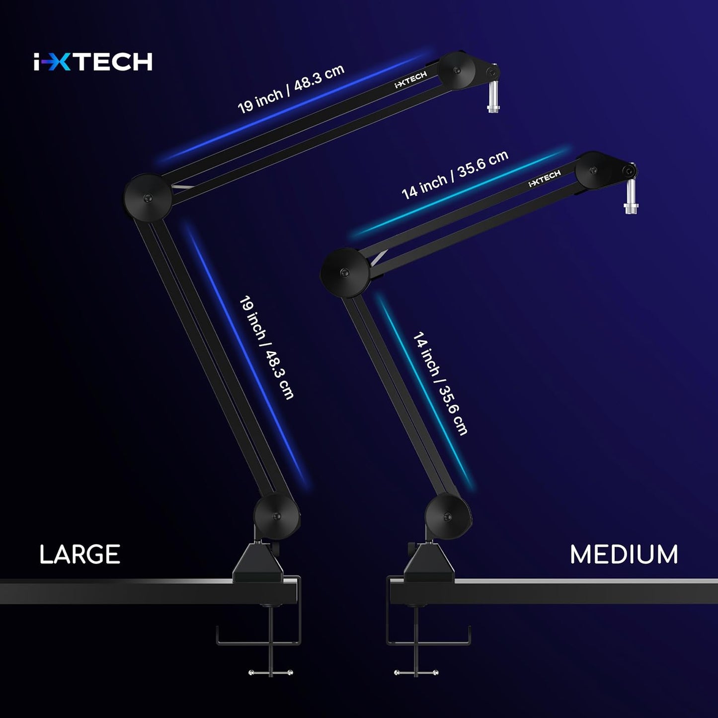 IXTECH Microphone Boom Arm Stand, Heavy Duty Adjustable Mic Stand with Cable Ties, Desk Mount Arm Stand for Gaming Streaming Podcasting.