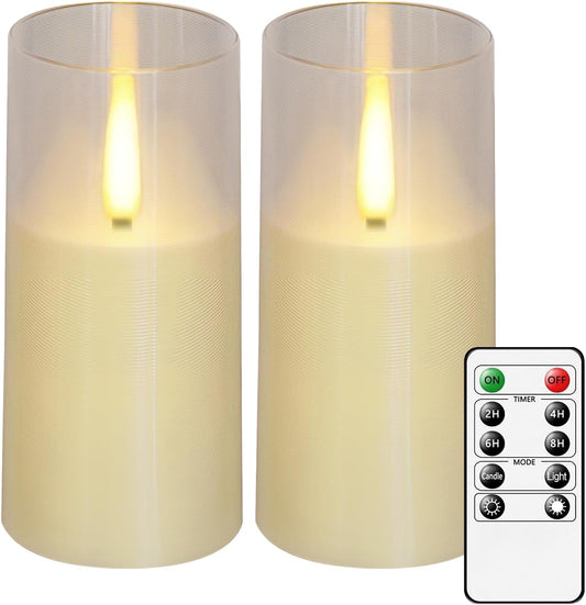 Flameless LED Candles, Upgraded Realistic Flickering Pillar Battery Operated Candles with Remote Timer, Acrylic Electric Set of 2 for Romantic Ambiance and Home Decoration（Ivory）