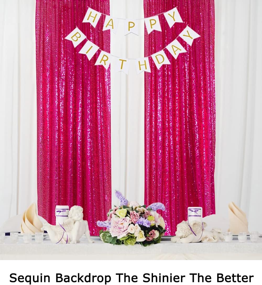 ShiDianYi Sequin Curtain Backdrop 8FT X 10FT Hot Pink Sequin Photo Backdrop Wedding Window Curtain Backdrop -Perfect for Christmas Parties