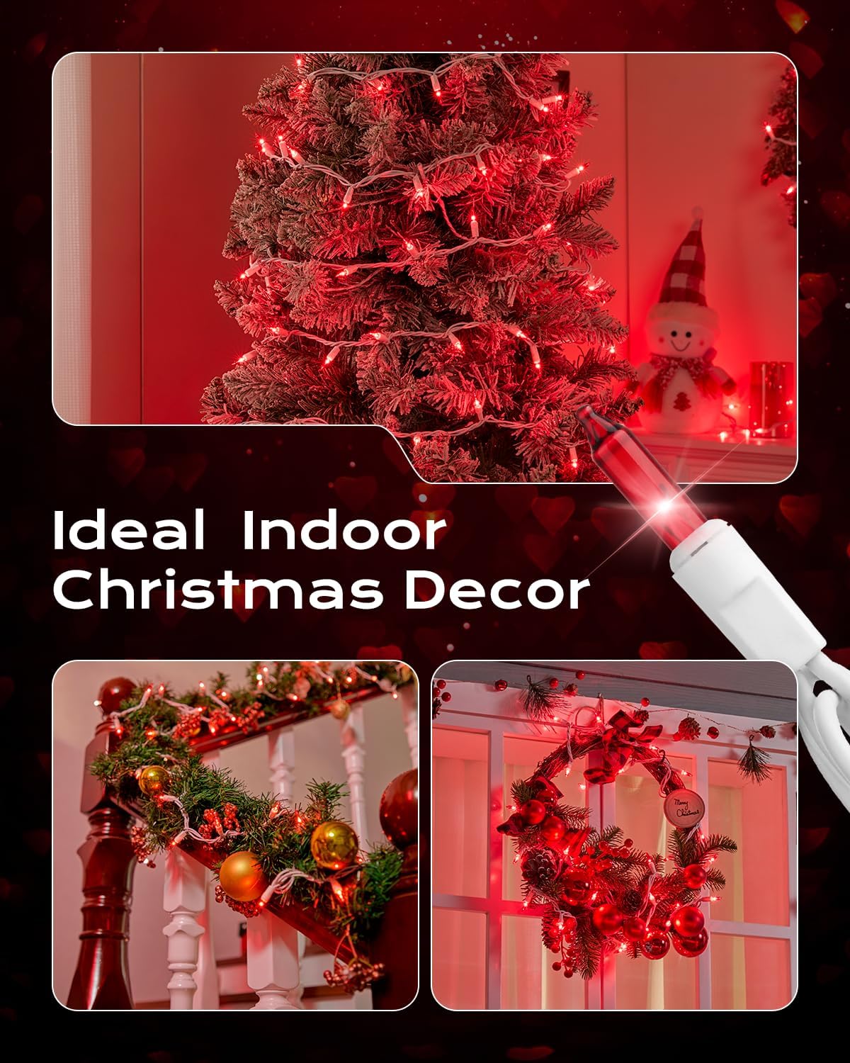 Brightown Red Mini String Lights, 100-Count 26.5ft Incandescent Bulb Valentine's Day Fairy Lights for Indoor Holiday Decoration, Christmas Tree Garland Wedding Party Multi-Use, White Wire