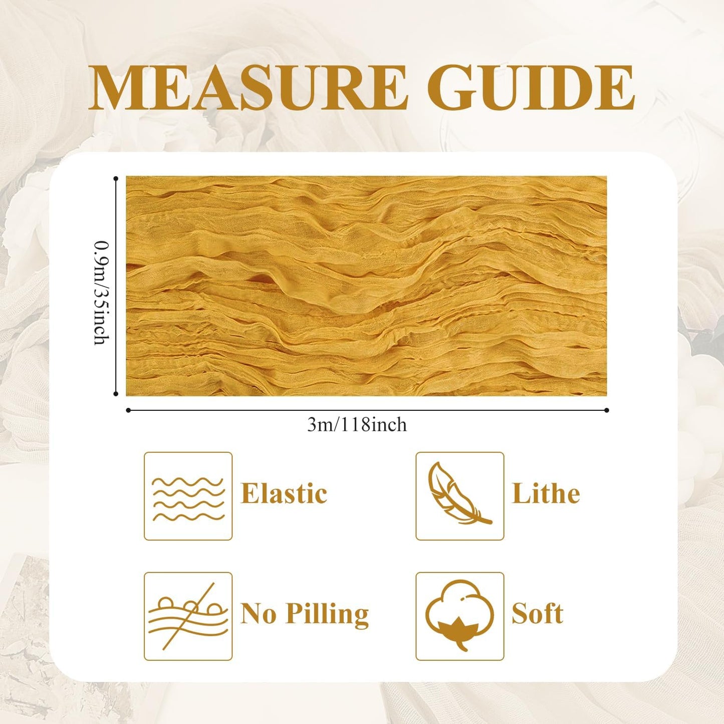 Asee'm 3pcs Cheesecloth Table Runner 120 Inches Long Gold Boho Gauze Cheese Cloth Runner 10FT Rustic Sheer Table Runners for Christmas Wedding Party Baby Shower Spring Easter Decoration