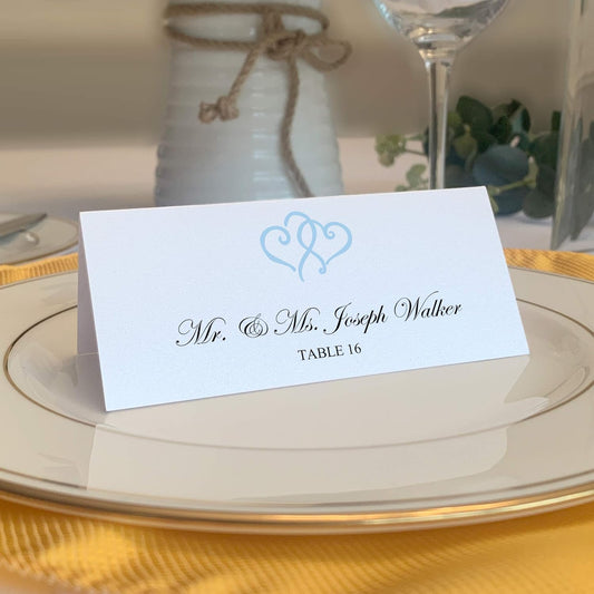 Linked Hearts Printable Place Cards, Light Blue (Choose Color), Set of 150 (25 Sheets), Laser & Inkjet Printers - Wedding, Party, Dinner, and Special Events - Made in the USA