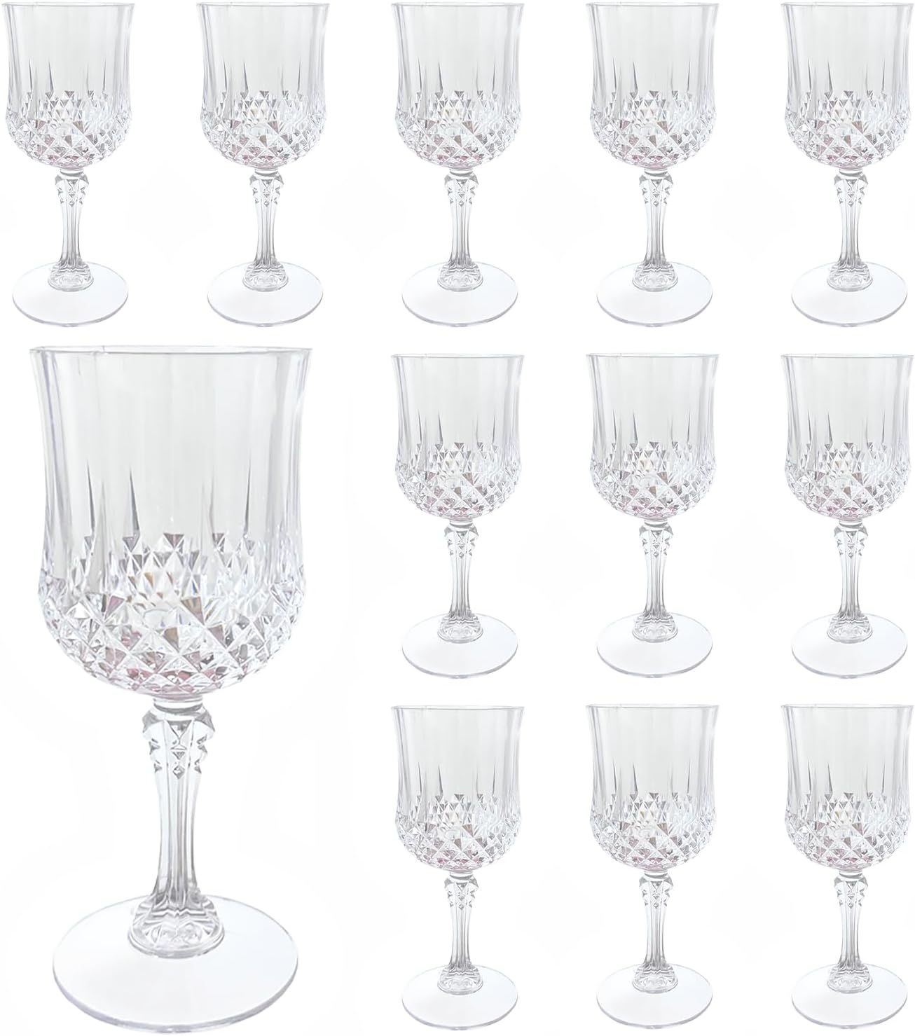 Plastic Wine Glasses，Plastic Goblets Vintage Style Cordial Drinking Glasses for Wedding Reception, Grand Event Party Supplies (12, transparent)