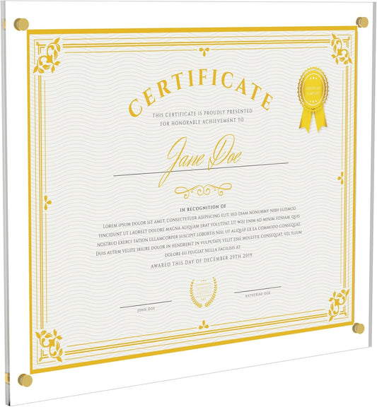 Acrylic Picture Frame for Wall, Clear Diploma Frame, No Drill Floating Frameless Photo Frame for Diploma Certificate Degree Document & Artworks Display, Graduation Gift for Students (1 Pack, 11X14 Straight edge)