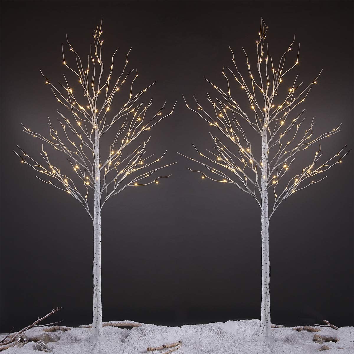 LIGHTSHARE 8 Feet 132L LED Birch Tree Lights, Pack of 2, Warm White, for Holiday Party and Christmas Decoration, Indoor and Outdoor Use