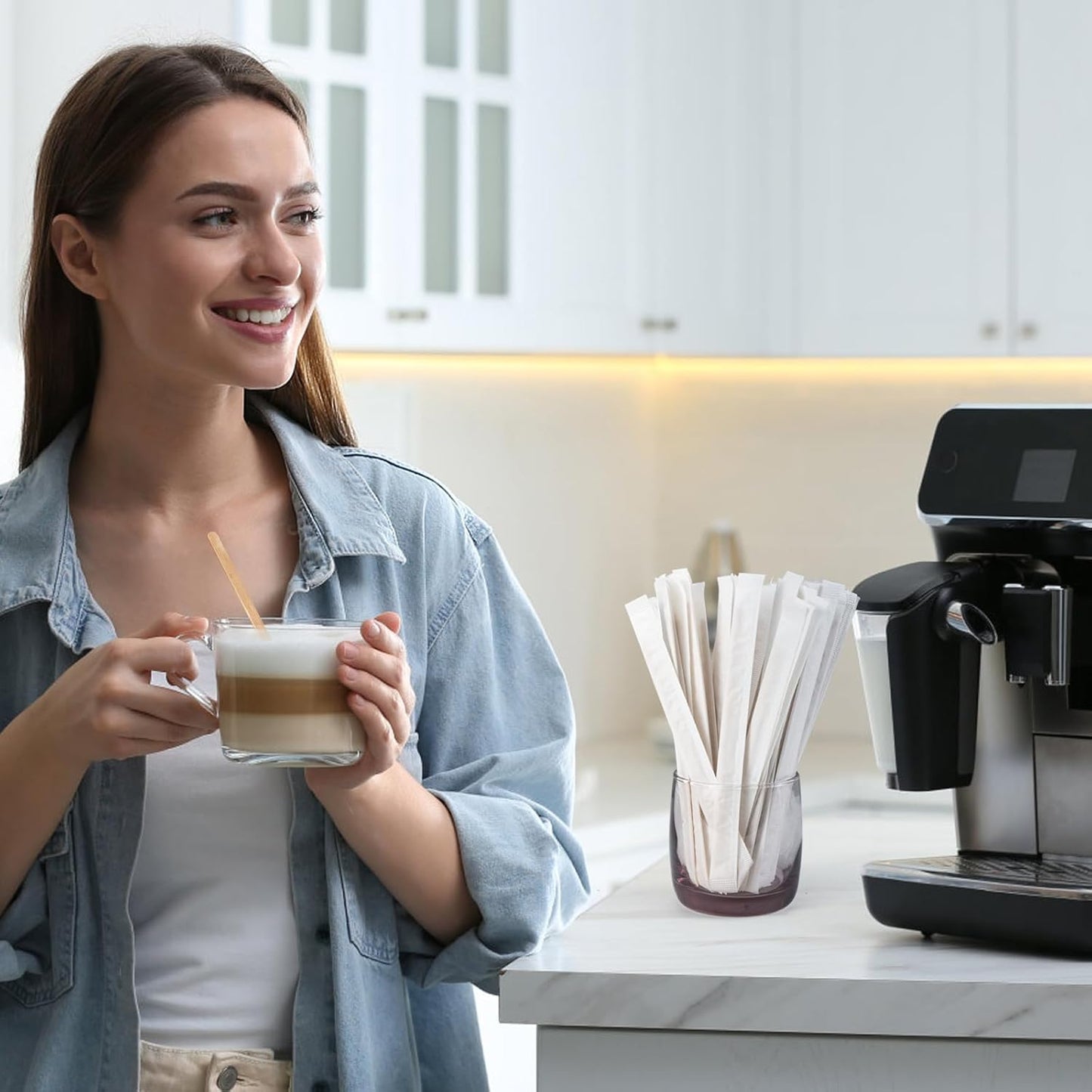 250 Pcs Coffee Stirrers 5.5 Inch Wood Coffee Stir Sticks Individually Wrapped Wooden Stir Sticks Disposable Wood Stir Sticks Eco-Friendly Wood Coffee Stir Sticks for Coffee, Cocktail (250 PCS)