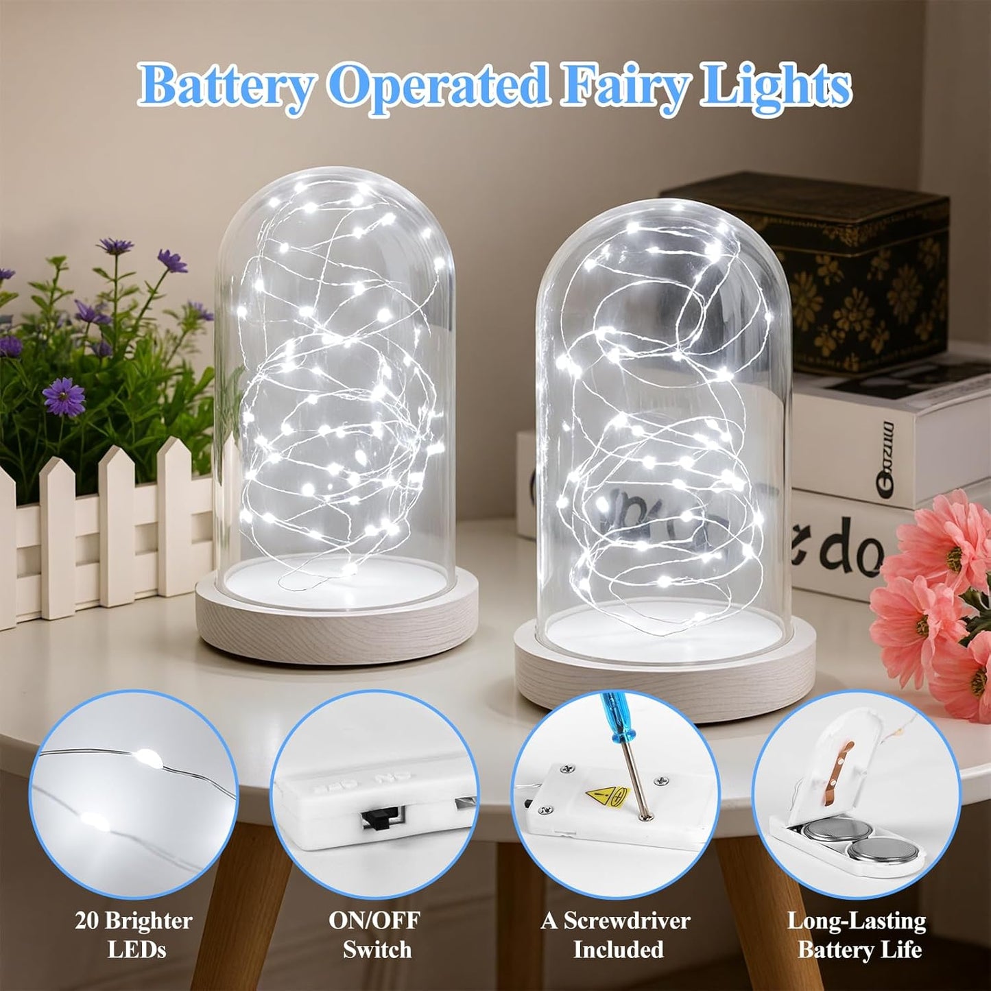 Lakumu 6 Pack Fairy Lights Battery Operated String Lights -7FT 20LED Fairy Lights Silver Wire Firefly Starry Lights for DIY Christmas Decorations Mason Jar Wedding Centerpiece Table Decor, Cool White