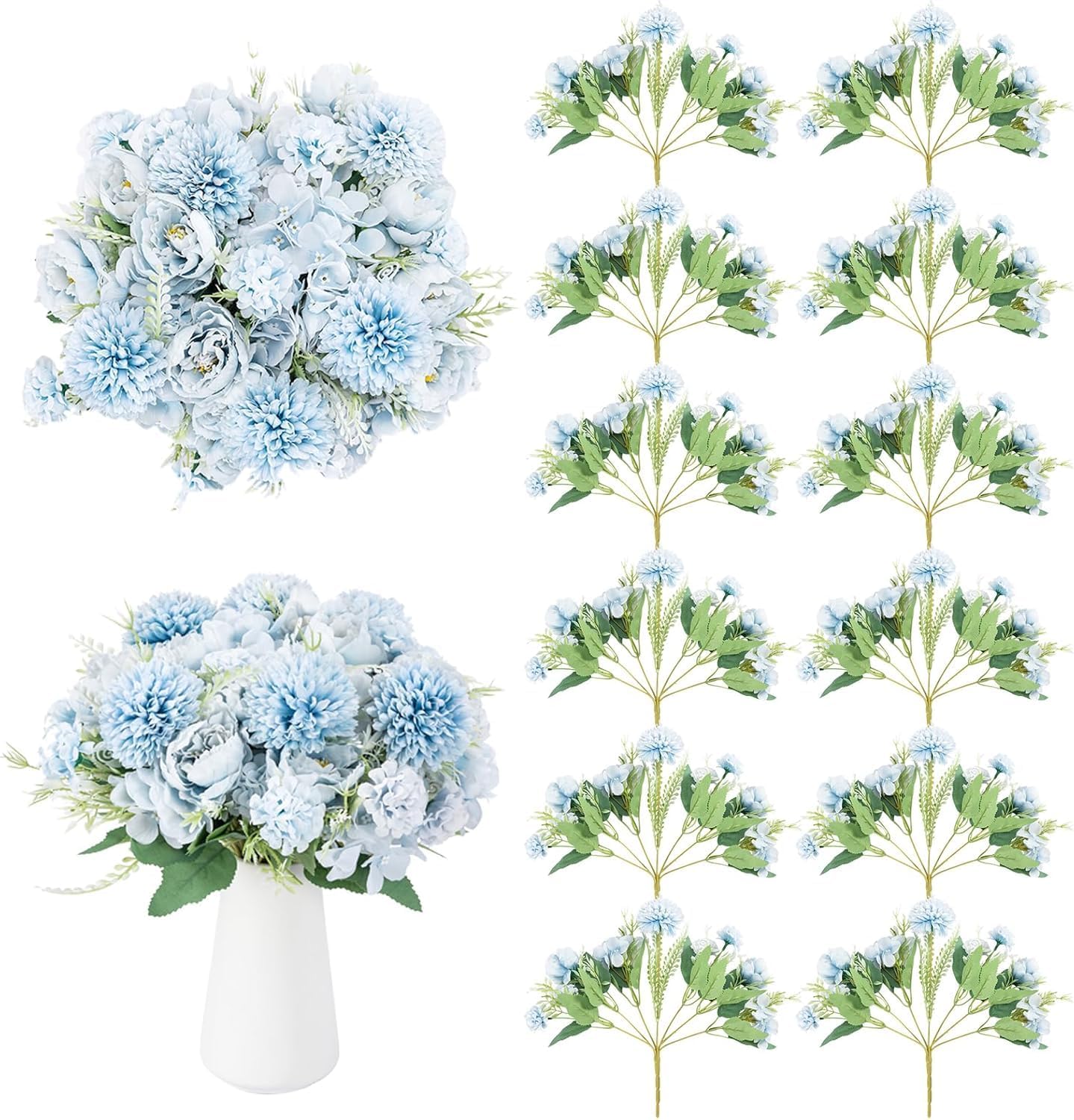 12 Packs Peonies Artificial Flowers,Silk Artificial Peonies Flowers Fake Peony Faux Floral Arrangements Bouquet for Centerpiece Table Wedding Party Home Decor Blue