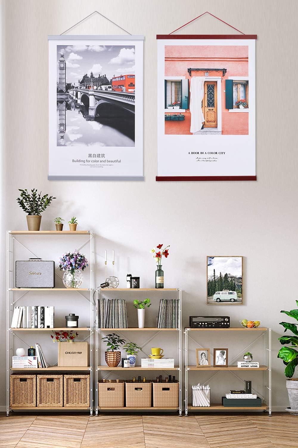 Magnetic Poster Hanger, 8x10 8x20 8x11 Poster Frame Wood Wooden Magnet Print Posters Dowel Scroll Hanger Hangers Hanging Kit for Walls Map Canvas Artwork (Mahogany, 8")