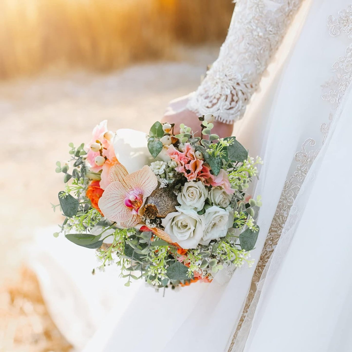 40 Pcs Artificial Greenery Eucalyptus Stem Silver Dollar Leaves Baby Eucalyptus Leaves Suitable for Family Wedding Vase Centerpieces Bouquet Flower Arrangement