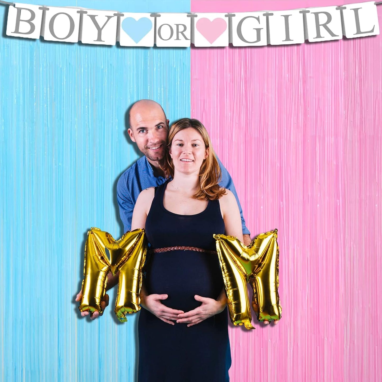 4 Pack Macaron Pink Blue Foil Fringe Curtain Backdrop, 3.28Ft x 8.2Ft Metallic Tinsel Foil Fringe Streamers for Photo Booth, Wedding Gender Reveal Backdrop Boy or Girl Birthday Party Decoration