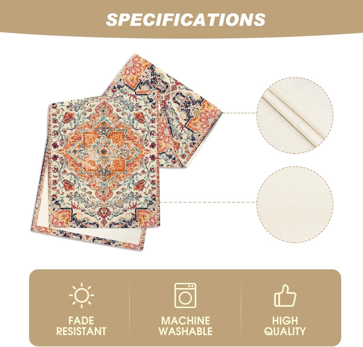 Artoid Mode Boho Bohemia Style Orange Table Runner, Country Rustic Farmhouse Magical Fall Kitchen Dining Table Decoration for Home Party Decor 13x90 Inch