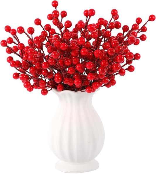 40 Pcs Artificial Berry Stems Branches, Red Christmas Faux Holly Berries Picks Ornaments for Christmas Tree Wreath DIY Craft Decorations Holiday Home Decor (40, Red)